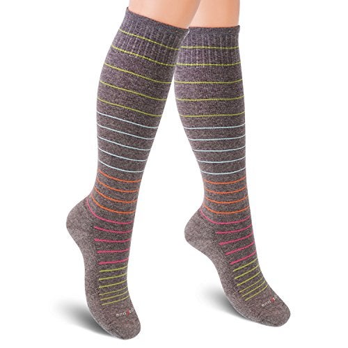 SocksLane Cotton Compression Socks, 15–20 mmHg Graduated Support, Knee-High Medical Compression (Gray Stripes S/M) - Image 1