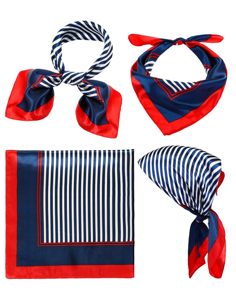 SATINIOR 4 Pcs Flight Attendant Scarf Square Nautical Scarf Women Silk Feeling Hair Wraps 23.6 x 23.6 Inches - Image 1