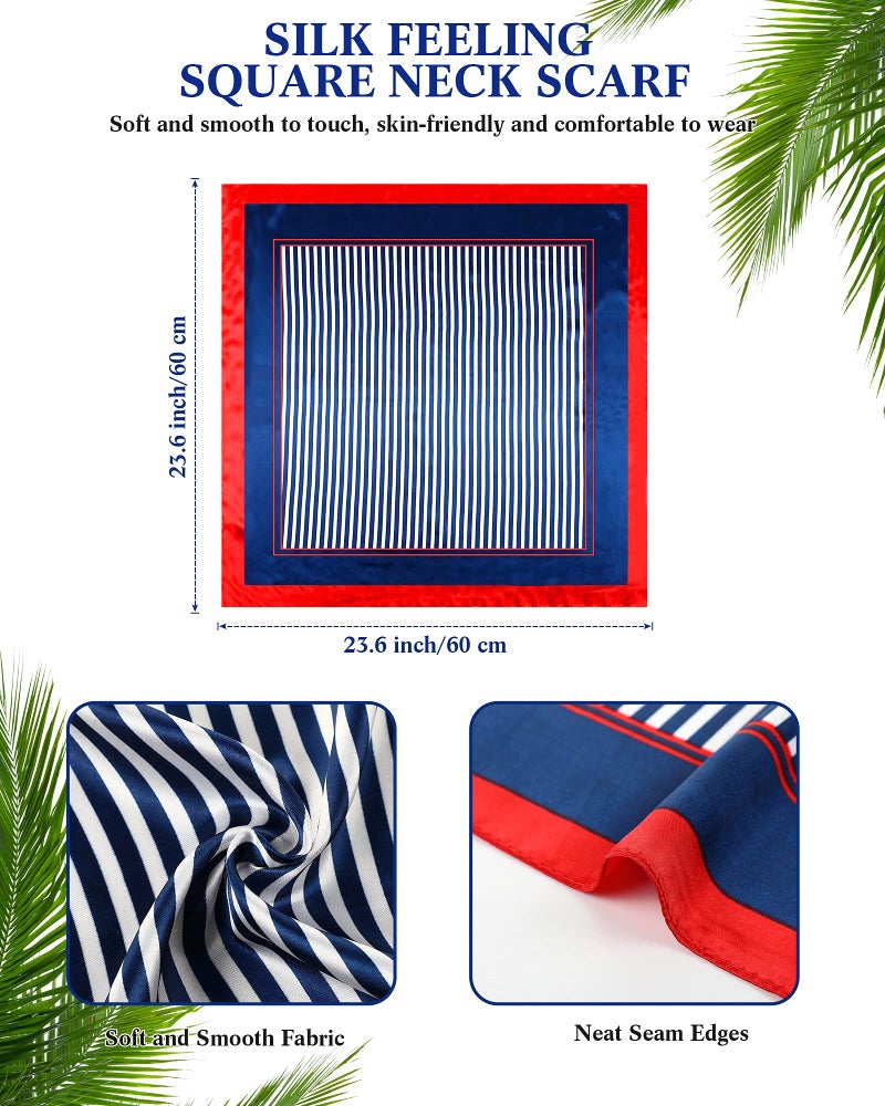 SATINIOR 4 Pcs Flight Attendant Scarf Square Nautical Scarf Women Silk Feeling Hair Wraps 23.6 x 23.6 Inches - Image 2