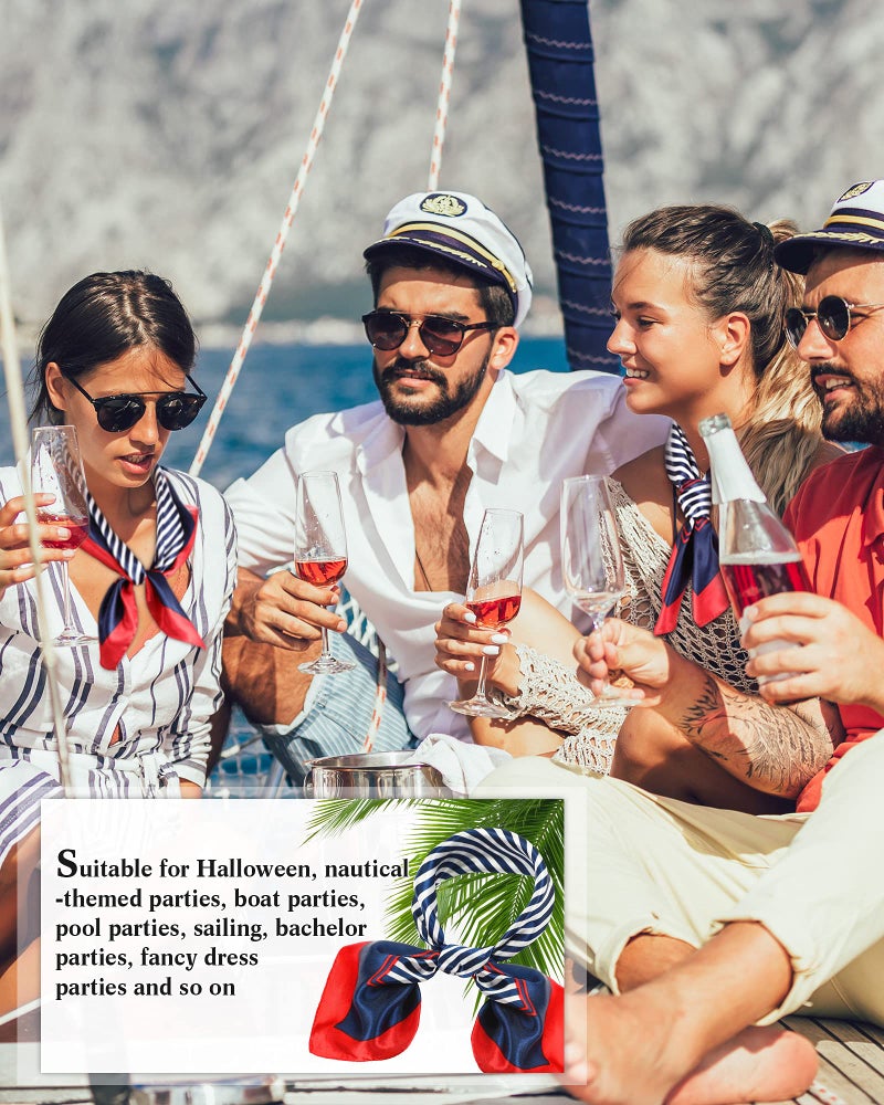 SATINIOR 4 Pcs Flight Attendant Scarf Square Nautical Scarf Women Silk Feeling Hair Wraps 23.6 x 23.6 Inches - Image 5