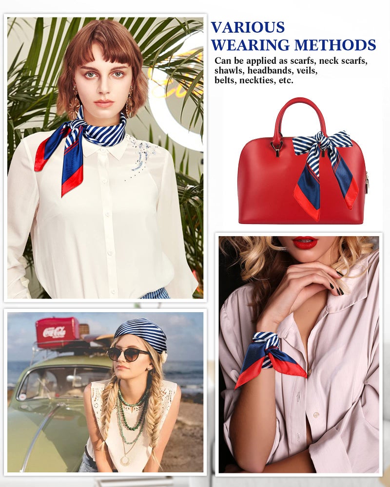 SATINIOR 4 Pcs Flight Attendant Scarf Square Nautical Scarf Women Silk Feeling Hair Wraps 23.6 x 23.6 Inches - Image 3