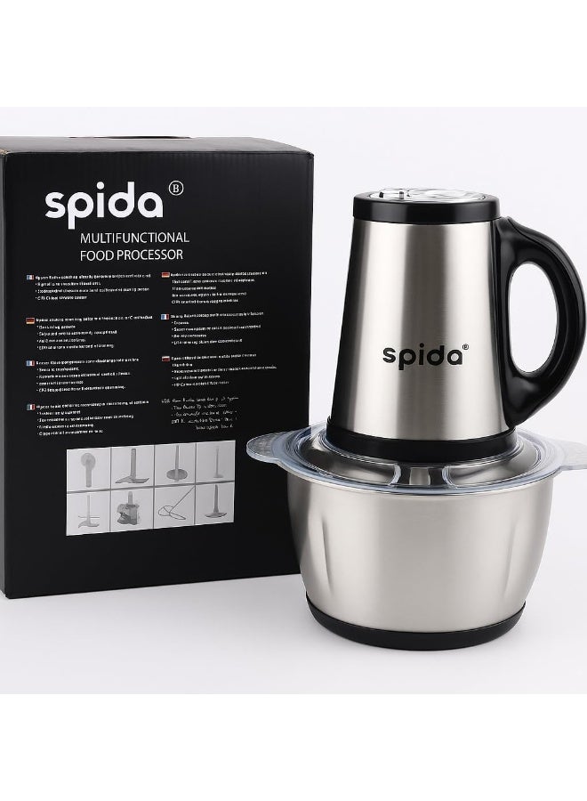 سبيدا قطاعة كهربائية 2 في 1 SPD-HJ1002 من الفولاذ المقاوم للصدأ مع وعاء زجاجي سعة 2 لتر، 450 وات بشفرات حادة وتصميم أنيق وكفاءة عالية من سبيدا - Image 3
