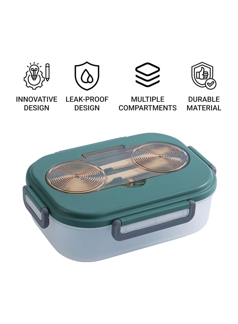Lunch Box with Cutlery and Clear Lid, 1300ml - Microwave Safe Food Container, Lunch Box is Leak Proof and Durable, Ideal for School Lunches and Travelling, With Clear Lid - Image 2