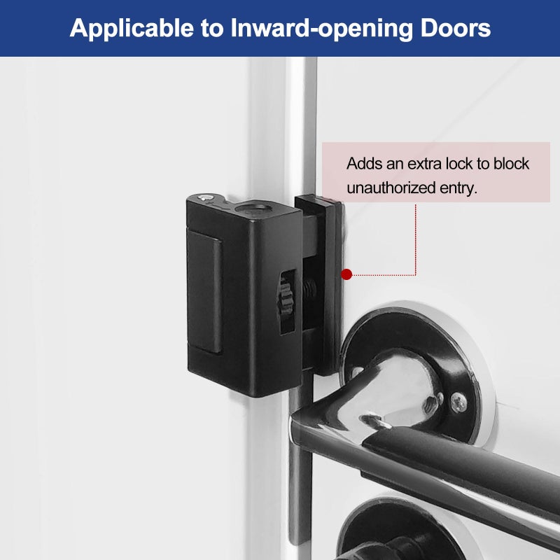 MOSECYOU Portable Door Reinforcement Lock, Adjustable Design, Home/Hotel Security Extra Lock, Apartment Bedroom No Drill Flip Lock, Travel Safety Device(Black, 1 Pack) - Image 3