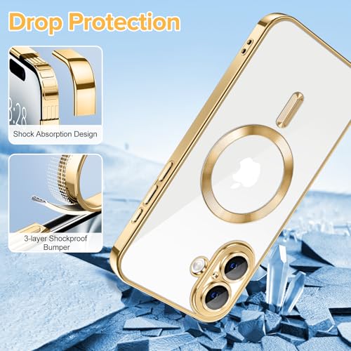 Hython Magnetic Clear for iPhone 16 Plus Case with Camera Lens Protector [Compatible with MagSafe] Luxury Plating Edge Slim Soft TPU Cover Protective Phone Case for iPhone 16 Plus 6.7", Gold - Image 5
