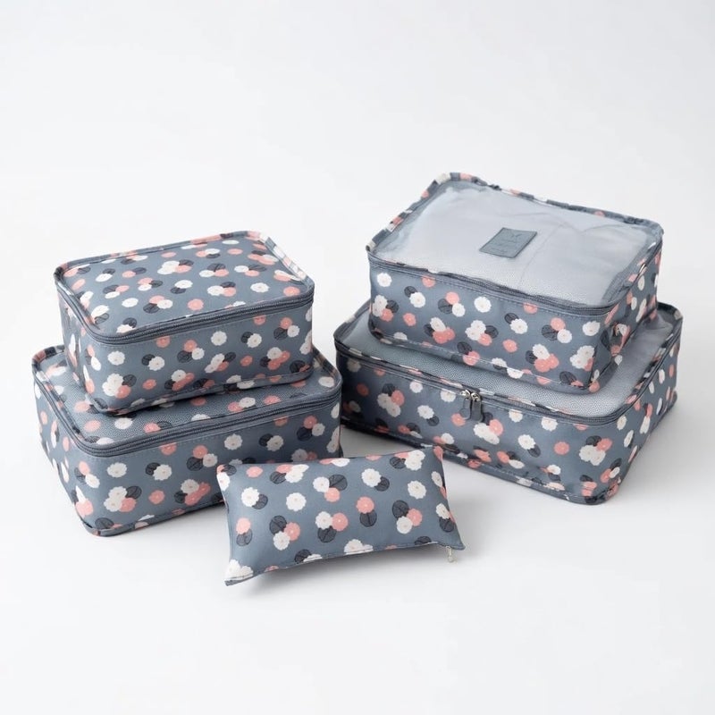6 Piece Travel Luggage Organizer Set Assorted Sizes | Clothing Storage Bags Personal Items kh (Blue) - Image 1