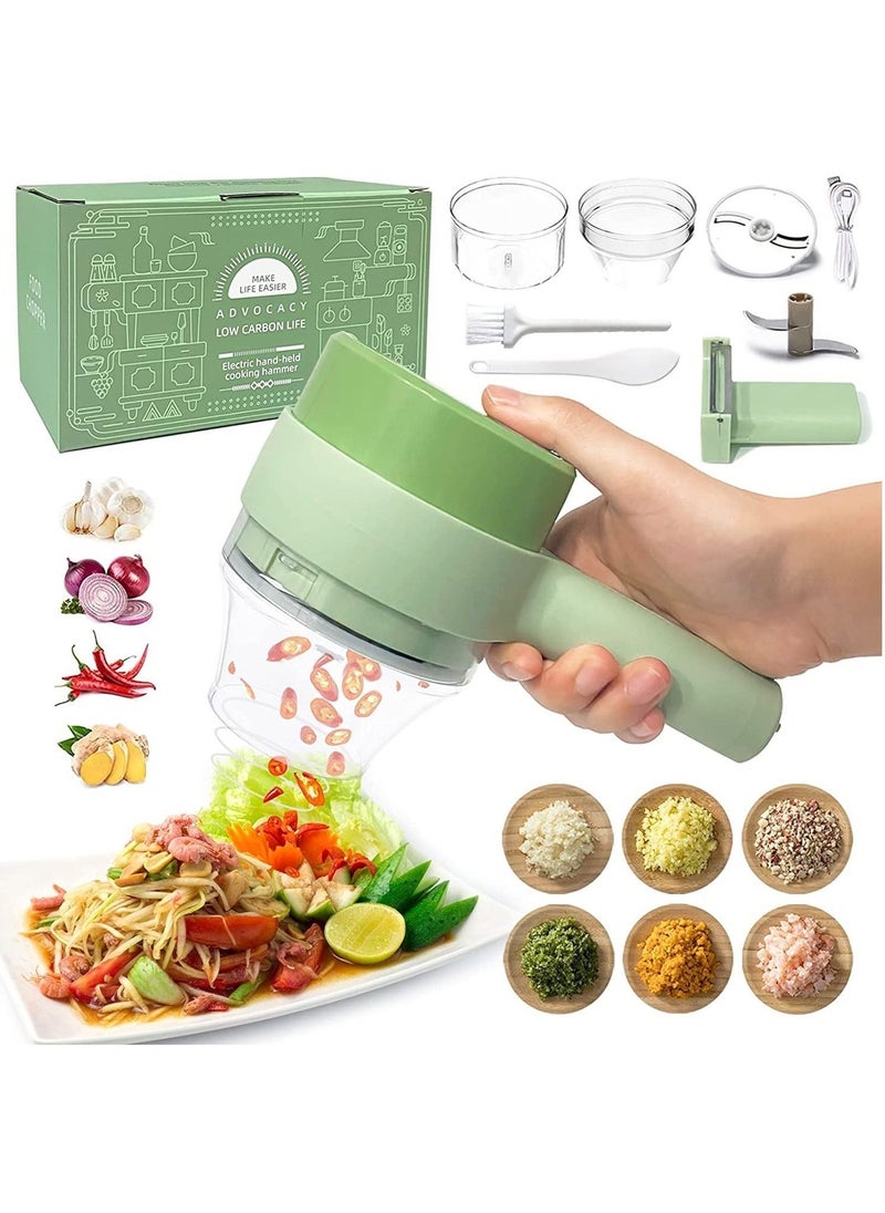 4 in 1 Handheld Electric Vegetable Cutter Set, Portable Mini Wireless Food Processor with Brush, Gatling Vegetable Cutter Electric Garlic Chopper for Garlic Pepper Chili Onion Celery Ginger Meat - Image 1