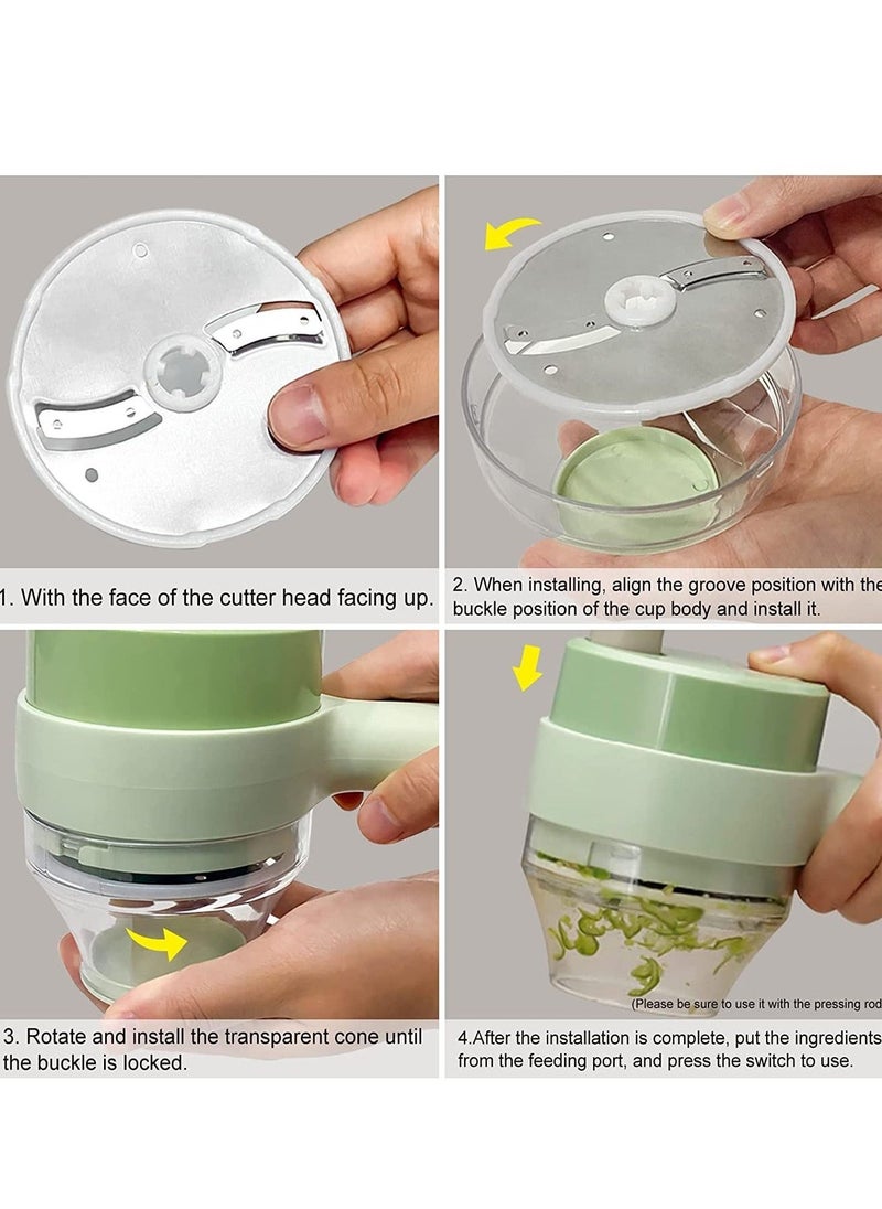 4 in 1 Handheld Electric Vegetable Cutter Set, Portable Mini Wireless Food Processor with Brush, Gatling Vegetable Cutter Electric Garlic Chopper for Garlic Pepper Chili Onion Celery Ginger Meat - Image 2