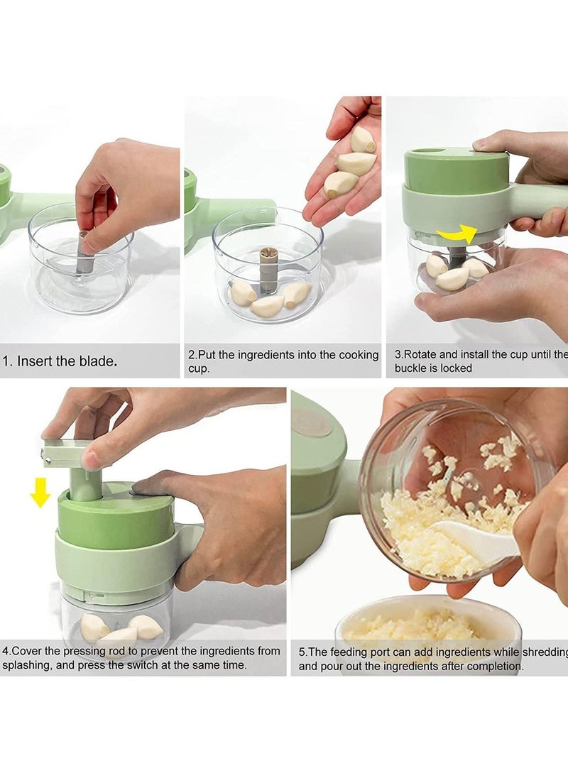 4 in 1 Handheld Electric Vegetable Cutter Set, Portable Mini Wireless Food Processor with Brush, Gatling Vegetable Cutter Electric Garlic Chopper for Garlic Pepper Chili Onion Celery Ginger Meat - Image 4