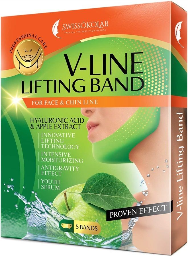 SWISSÖKOLAB Double Chin Reducer V Shaped Slimming Face Mask Chin Up Patch Face Lift Tape V Line Lifting Mask V Up Contour Tightening Firming Moisturizing Chin Neck V Shape Mask 5 PCS  - Image 1