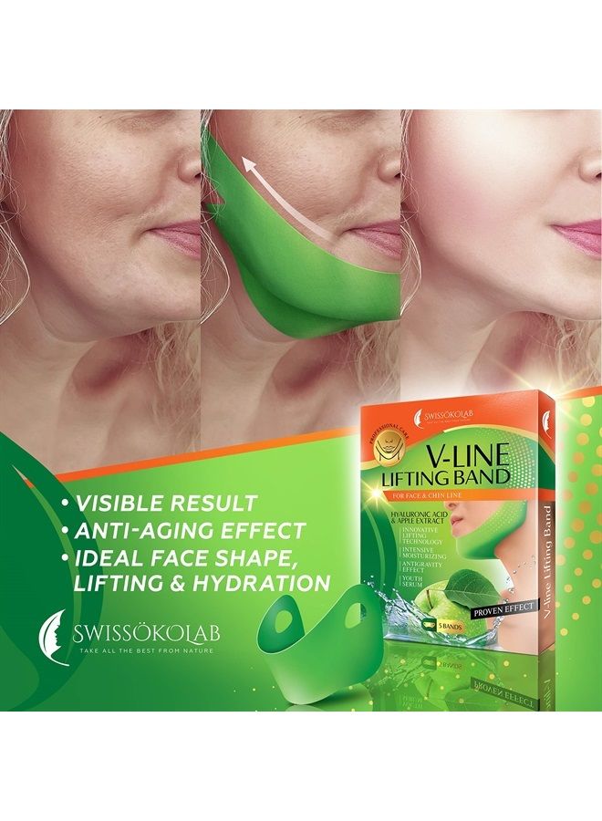 SWISSÖKOLAB Double Chin Reducer V Shaped Slimming Face Mask Chin Up Patch Face Lift Tape V Line Lifting Mask V Up Contour Tightening Firming Moisturizing Chin Neck V Shape Mask 5 PCS  - Image 2