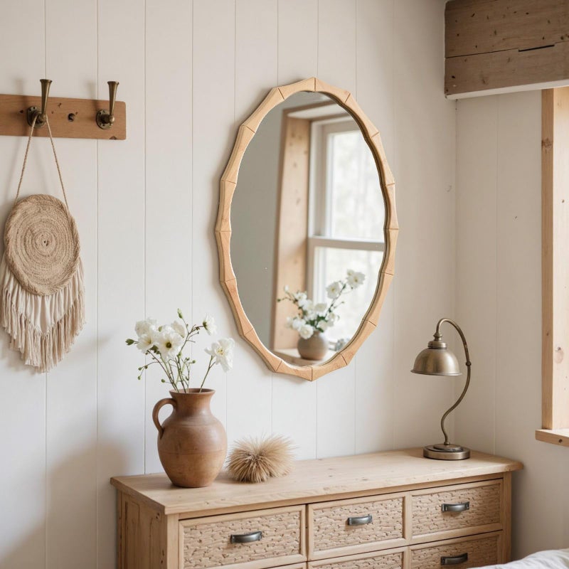 sawsile Oval Wood Mirror,Rustic 20x30 Inch Bamboo Farmhouse Decorative Vanity Natural Mirrors for Bedroom, Bathroom, Living Room,or Entryway - Image 5