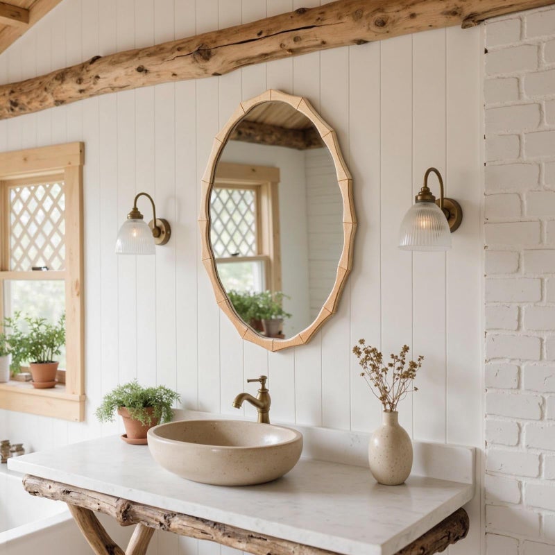 sawsile Oval Wood Mirror,Rustic 20x30 Inch Bamboo Farmhouse Decorative Vanity Natural Mirrors for Bedroom, Bathroom, Living Room,or Entryway - Image 1