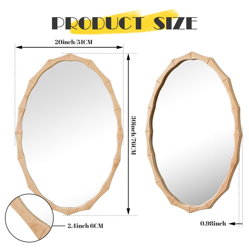 sawsile Oval Wood Mirror,Rustic 20x30 Inch Bamboo Farmhouse Decorative Vanity Natural Mirrors for Bedroom, Bathroom, Living Room,or Entryway - Image 3