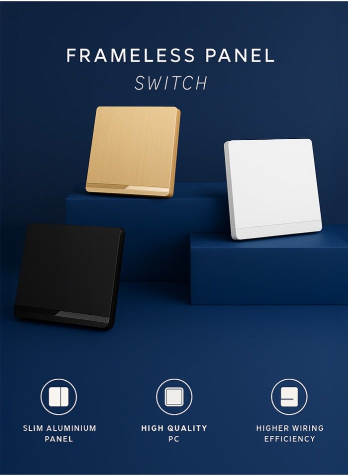 Vmax Modern Wall Switch Frameless 1 Gang 2 Way Control Premium Aluminium PC Slim Panel (WHITE, CHAMPAGNE GOLD, BLACK) - Image 1