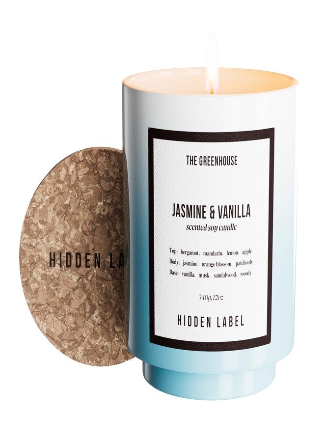 Hidden Label Jasmine Vanilla Scented Candle, 12oz Natural Soy Wax, 75Hours Burn Time,Clean Burn, Non Toxic, Aromatherapy Candles for Home, Stress Relief, Meditation, Yoga & Relaxation,Gifts for Women - Image 1