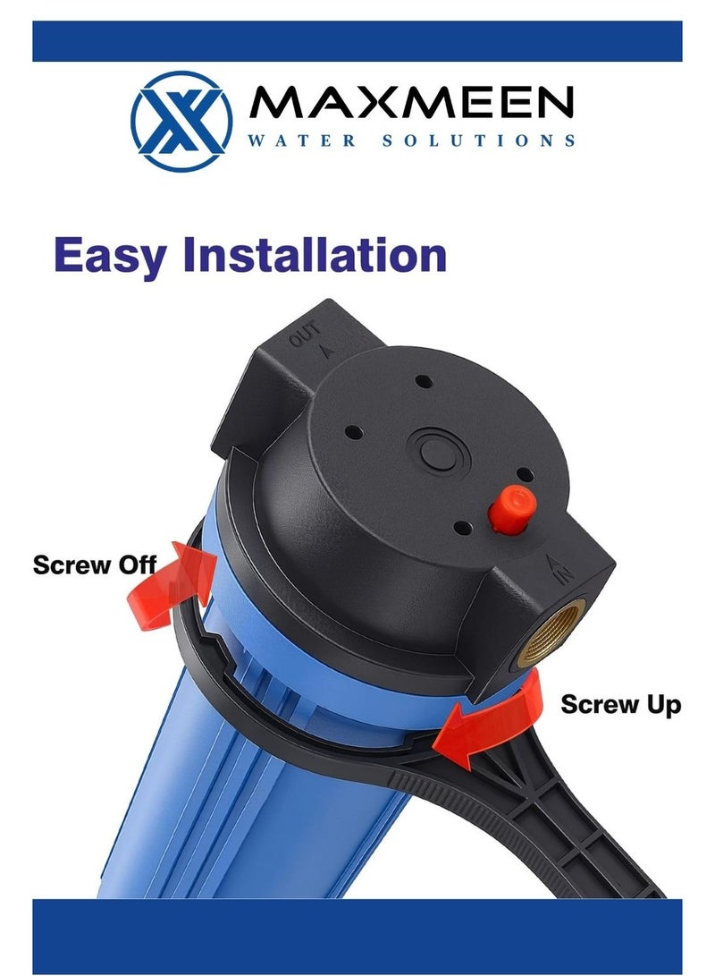 ماكسمين حاوية فلتر مياه منزلي كامل 10 بوصة – هيكل أزرق من Maxmeen Water + حامل + مفتاح - Image 4