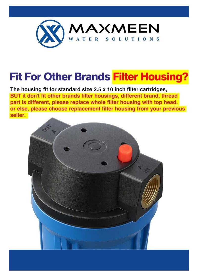 ماكسمين حاوية فلتر مياه منزلي كامل 10 بوصة – هيكل أزرق من Maxmeen Water + حامل + مفتاح - Image 3