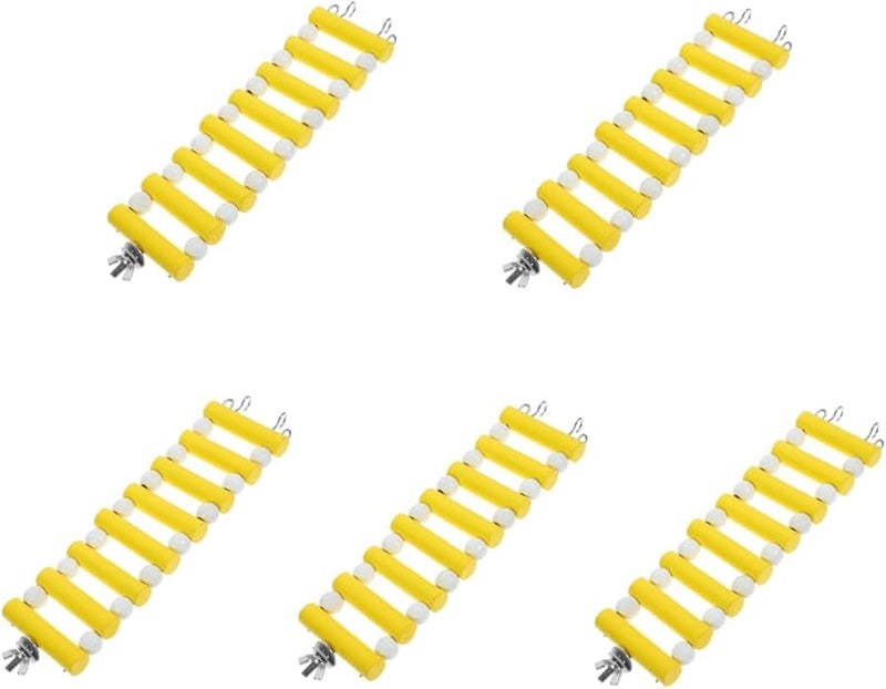 5Pcs Yellow Wooden Climbing Ladder Platform Bridge For Hamster Rat Cage Toy 17X9X8 5CM - Image 2