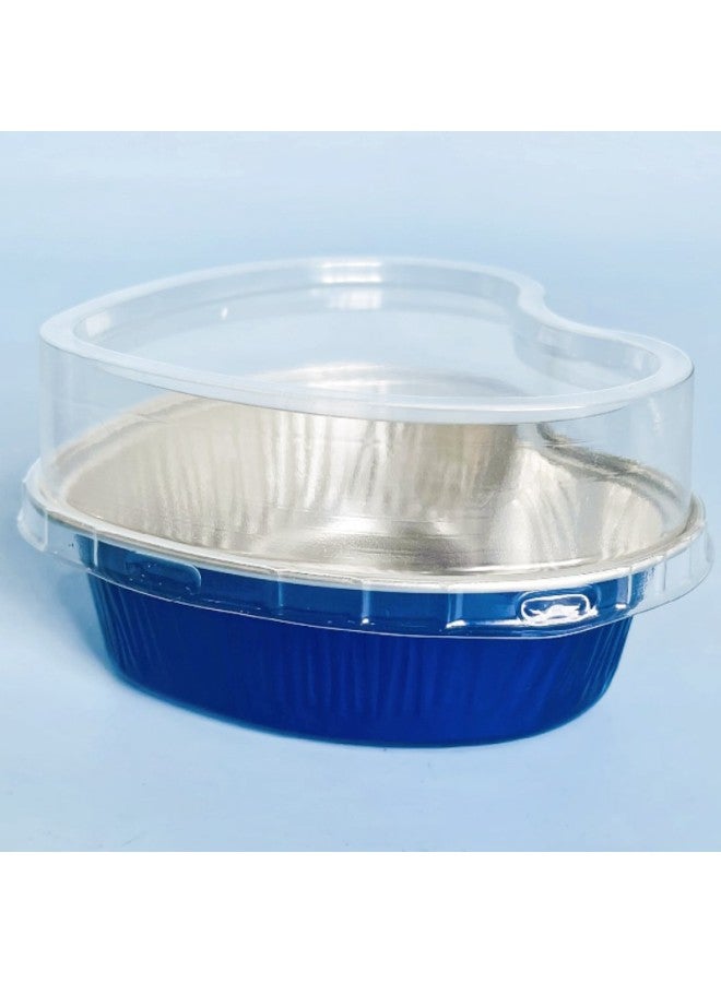Thickened Colorful Heart-shaped Baking Cups Pudding Cake Oven Special Aluminum Foil High-temperature Resistant Box Mooncake Tray-Color:Royal Blue Bottom Box + Plastic Cover - Image 1