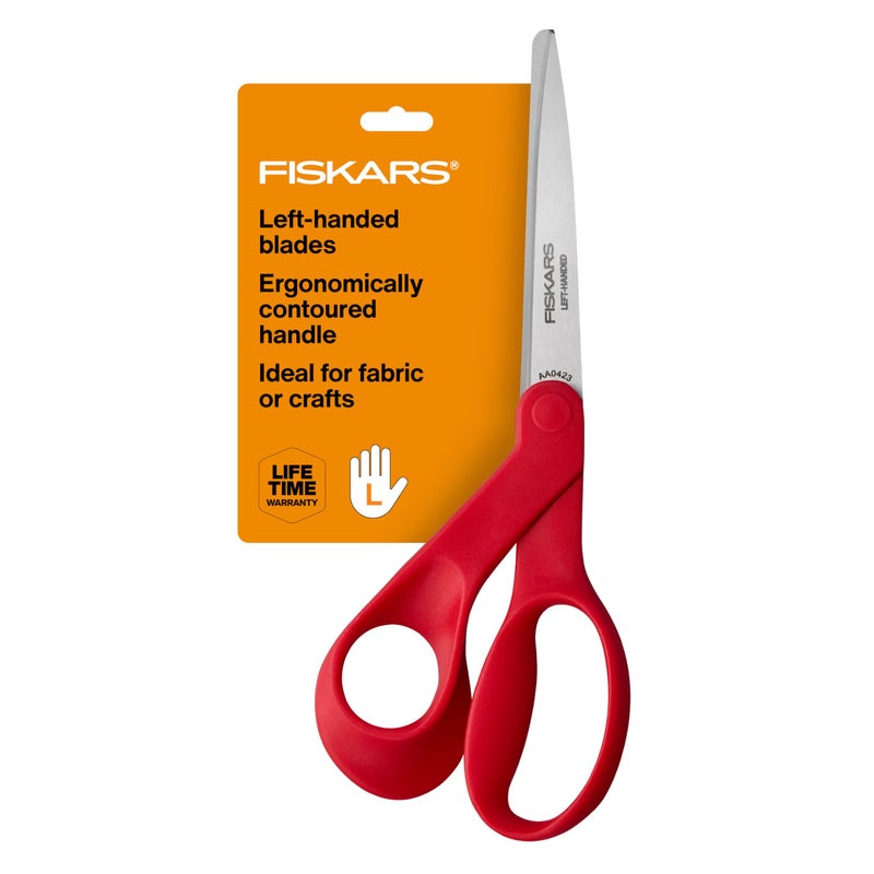 Fiskars Left-Handed Scissors, Precision Cutting for Craft Fabric Paper, Ergonomic Comfort Grip, Stainless Steel, 8", Red - Image 1