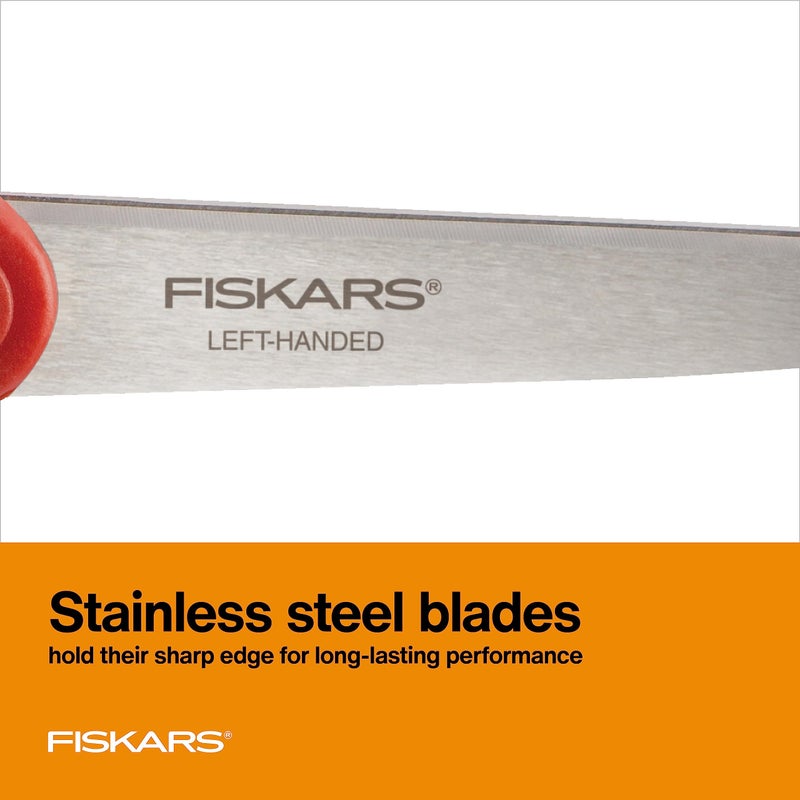 Fiskars Left-Handed Scissors, Precision Cutting for Craft Fabric Paper, Ergonomic Comfort Grip, Stainless Steel, 8", Red - Image 4
