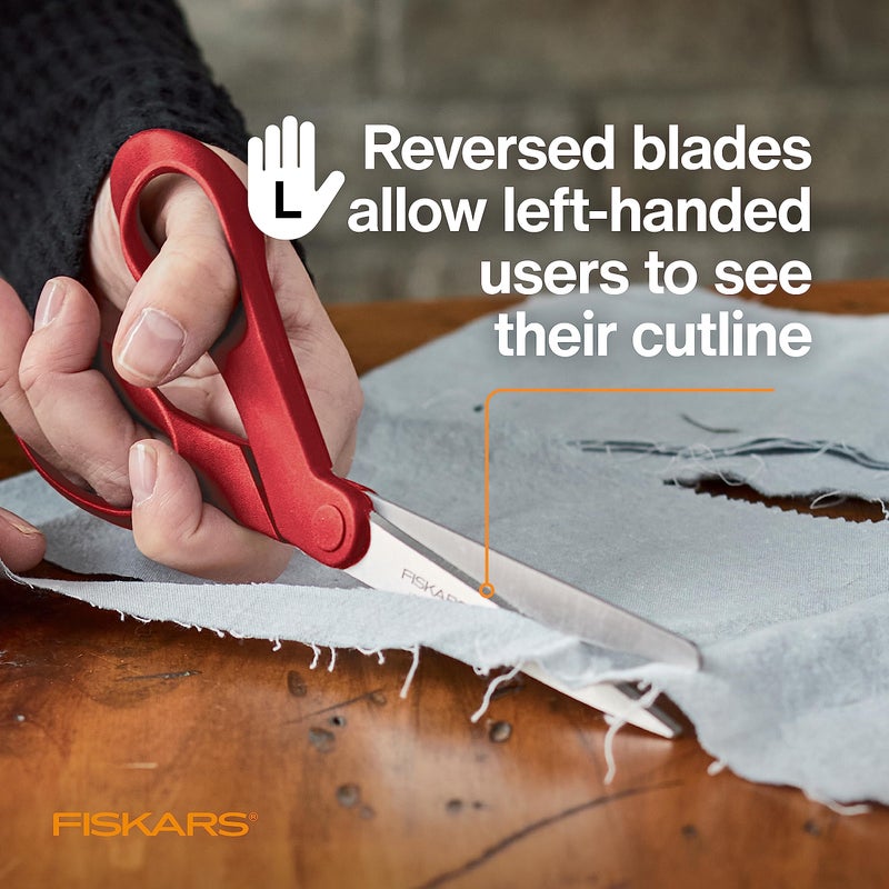 Fiskars Left-Handed Scissors, Precision Cutting for Craft Fabric Paper, Ergonomic Comfort Grip, Stainless Steel, 8", Red - Image 3