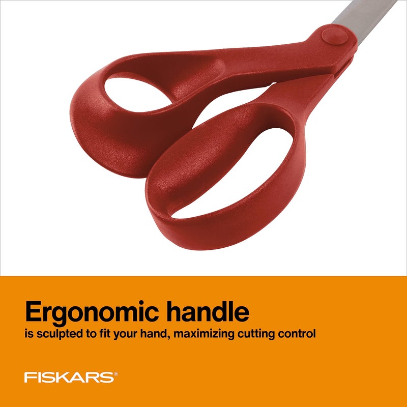 Fiskars Left-Handed Scissors, Precision Cutting for Craft Fabric Paper, Ergonomic Comfort Grip, Stainless Steel, 8", Red - Image 5