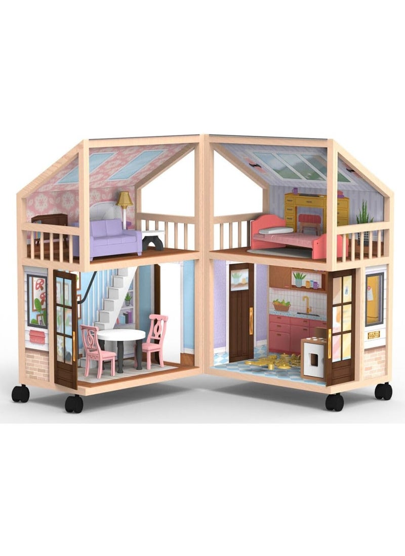 KidKraft So Darling Wooden Dollhouse on Wheels Open  Close with 29 Accessories  - Image 1