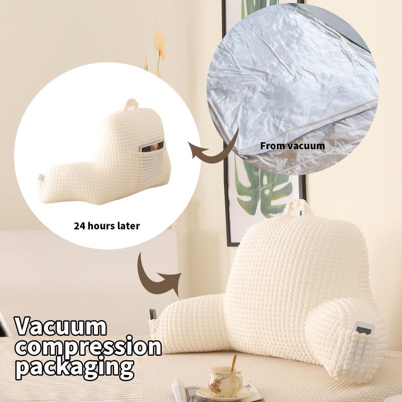 PAJEO Reading Pillow for Bed,Large Backrest Reading Pillow with Arm Rest,Back Rest Support Cushion for Sit Up on Couch,Sofa,and Floor(White Flannel,Standard(17inch)) - Image 4