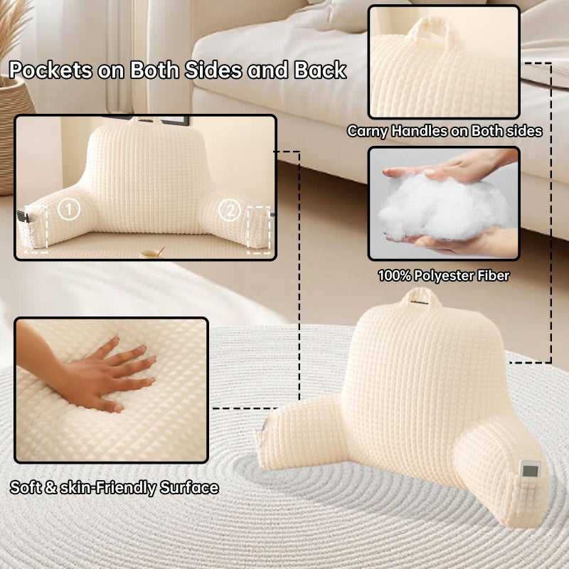PAJEO Reading Pillow for Bed,Large Backrest Reading Pillow with Arm Rest,Back Rest Support Cushion for Sit Up on Couch,Sofa,and Floor(White Flannel,Standard(17inch)) - Image 5