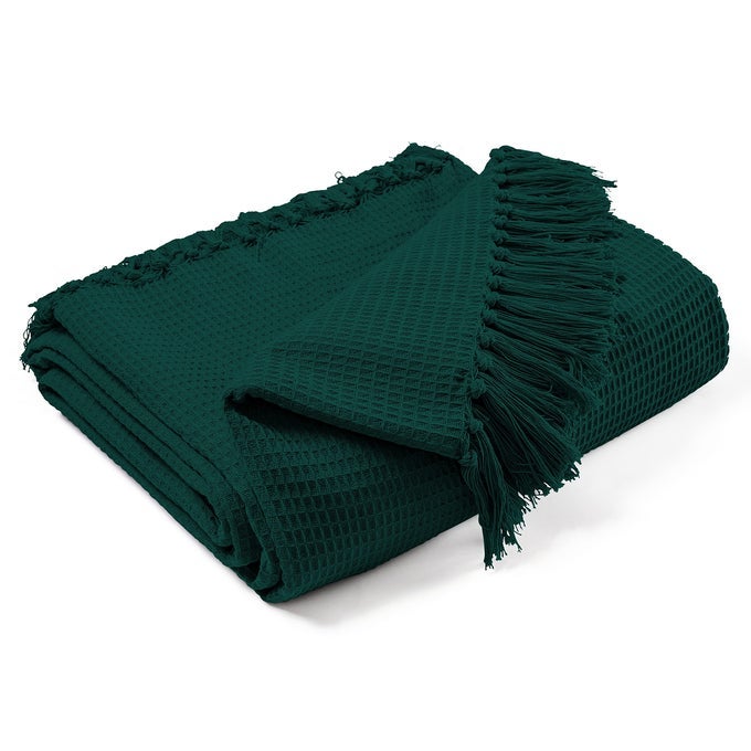 Waffle Cotton Woven Large Sofa Throw 2 Seater ChairSofaBed 178 x 254cm Dark Green