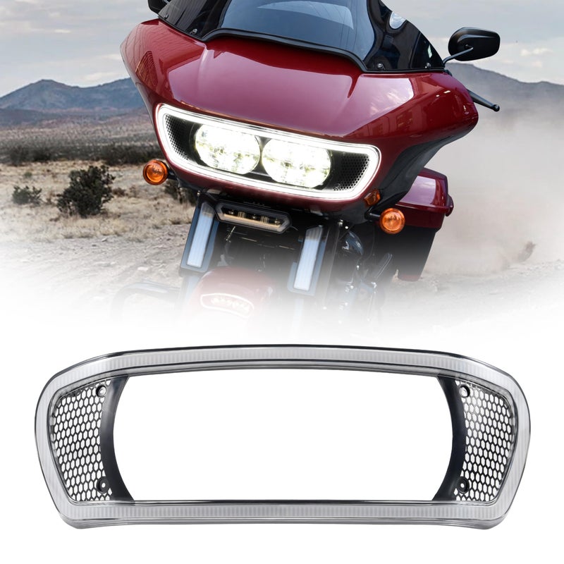 VEISUTOR Headlight Fairing Trim Cover Bezel with DRL LED Light for Touring Road Glide 2015 Headlamp Bezel Trim with Auxiliary Light for Harley Davidson Road Glide CVO 20152024 Accessories 1 PC