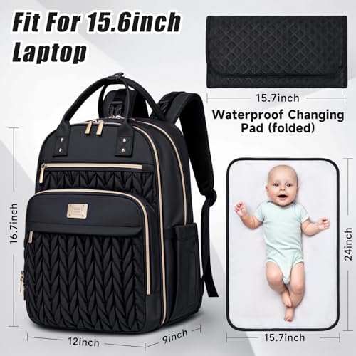 Tealari Diaper Bag Backpack,Stylish Baby Diaper Bag,Waterproof Travel Diaper Backpacks Baby Bags with Changing Pad,Stroller Straps,Insulated Pockets (Black) - Image 2