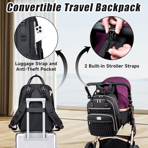 Tealari Diaper Bag Backpack,Stylish Baby Diaper Bag,Waterproof Travel Diaper Backpacks Baby Bags with Changing Pad,Stroller Straps,Insulated Pockets (Black) - Image 4