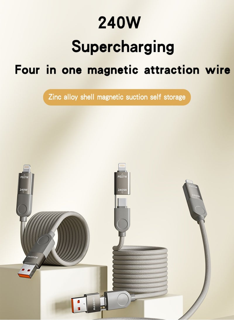 MAOGEDA 4-in-1 Fast Charging Cable Type-C Lightning Port 1.2m Universal Charging Cable up to 240w Fast Charging 3a Fast Data Synchronization Magnetic Absorption Sodium - Image 2