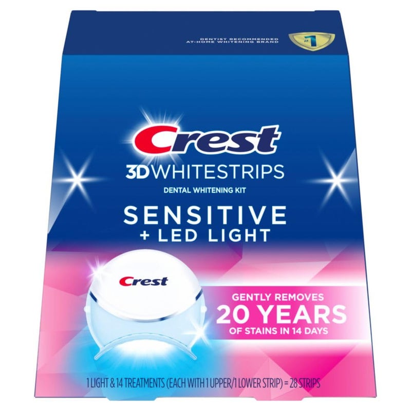 Crest 3D Whitestrips Sensitive & Gentle + LED Light â€“ Teeth Whitening Kit, 1 Light + 14 Treatments, Each with 1 Upper/1Lower, 28 Strips â€“ Crest 3DWhite Teeth Whitening Strips - Image 1