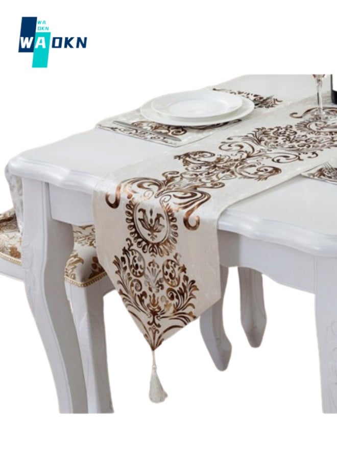 WAOKN Classic European Faux Buckskin Velvet Table Runner, Fashion Print Coffee Tablecloth, Table Decoration for Home Shower Birthday (32x210 cm)  - Image 1