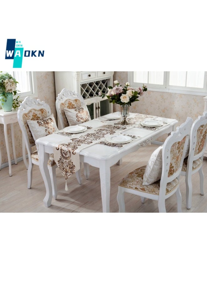 WAOKN Classic European Faux Buckskin Velvet Table Runner, Fashion Print Coffee Tablecloth, Table Decoration for Home Shower Birthday (32x210 cm)  - Image 3