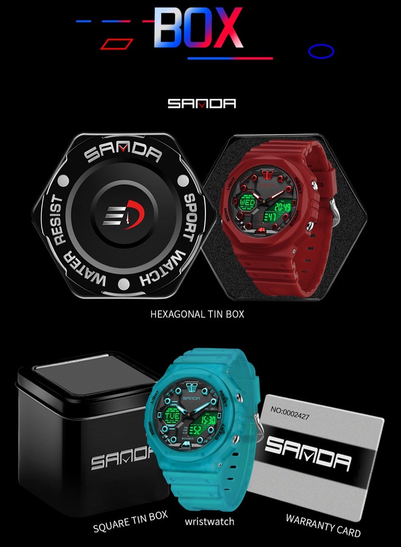 SANDA 6200 Fashion Trend Electronic Watch Multi functional Alarm Clock Waterproof Cool Male and Female Student Watches - Image 5