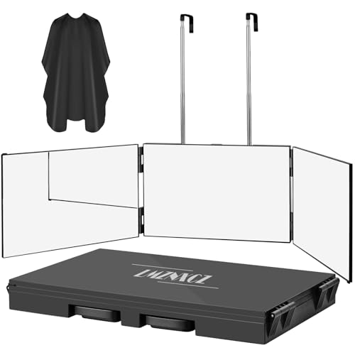 LMZNXCZ 3 Way Mirror for Self Hair Cutting,360 Haircuts Men for Barber Use Tools,to See Back of Head,Tri Fold Mirror with Portable Height Adjustable Telescoping Hooks - Image 1