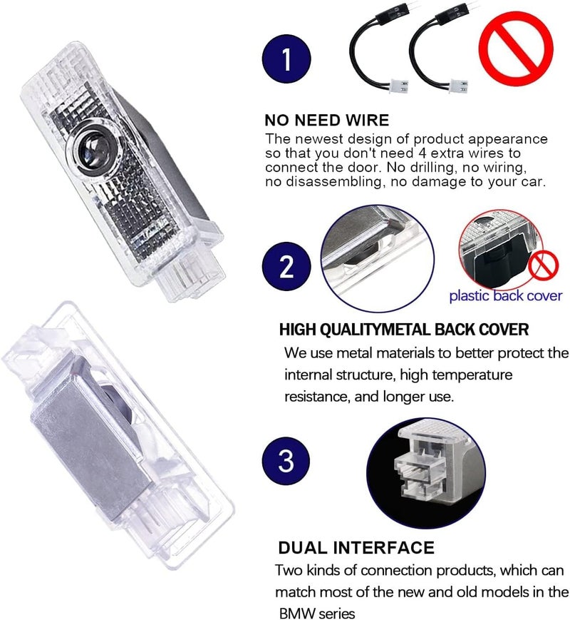 4PCS Car Door Lights Compatible with BMW 1 2 3 4 5 6 7 Series X1 X2 X3 X4 X5 X6 X7 Accessories - Image 3