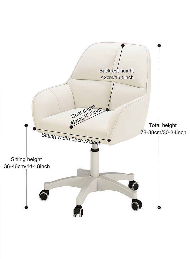 كراسي مكياج، كرسي كمبيوتر للمكتب المنزلي، كرسي مكتب لطيف، كرسي مكتب دوار قابل لتعديل الارتفاع، كرسي مكياج لطيف بعجلات، كرسي مريح قابل للإمالة، لغرفة المعيشة والمكتب (بيج) - Image 2