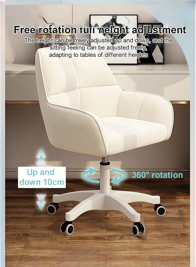 كراسي مكياج، كرسي كمبيوتر للمكتب المنزلي، كرسي مكتب لطيف، كرسي مكتب دوار قابل لتعديل الارتفاع، كرسي مكياج لطيف بعجلات، كرسي مريح قابل للإمالة، لغرفة المعيشة والمكتب (بيج) - Image 5