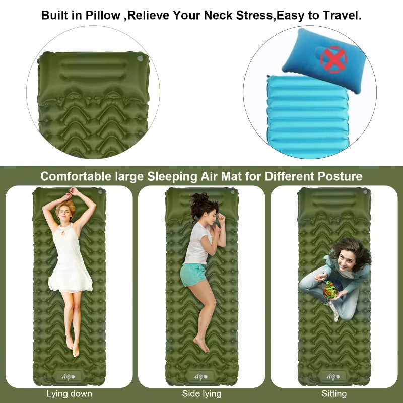 MOXILS Sleeping Pad, Ultralight Inflatable Sleeping Pad for Camping, Built-in Pump, Ultimate for Camping, Hiking, Airpad, Carry Bag, Repair Kit, Compact & Lightweight Air Mattress(Green) - Image 5