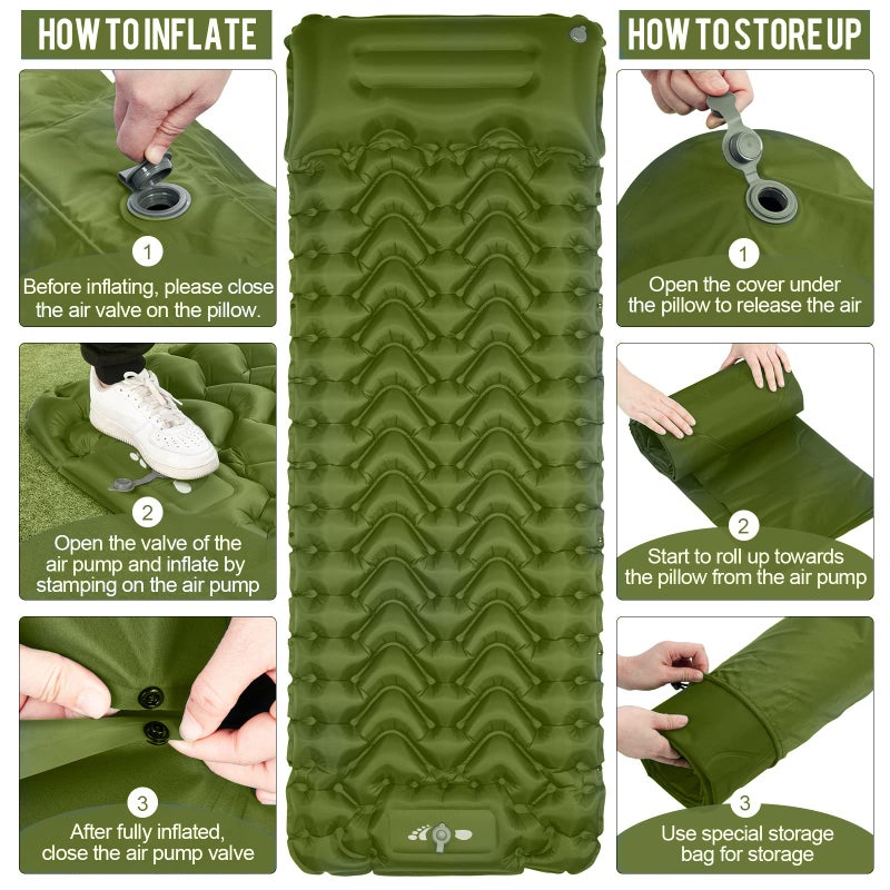 MOXILS Sleeping Pad, Ultralight Inflatable Sleeping Pad for Camping, Built-in Pump, Ultimate for Camping, Hiking, Airpad, Carry Bag, Repair Kit, Compact & Lightweight Air Mattress(Green) - Image 4