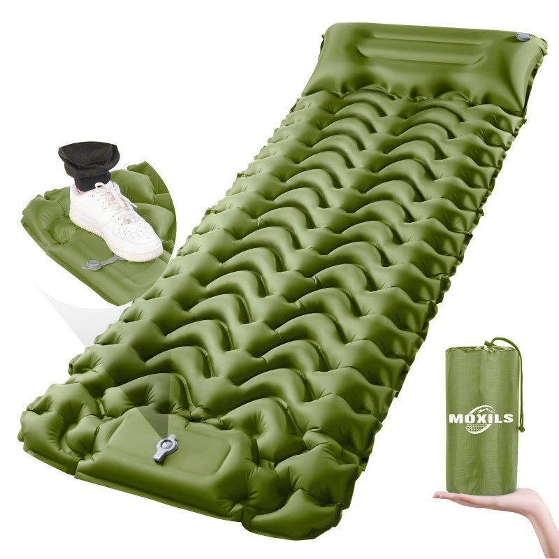MOXILS Sleeping Pad, Ultralight Inflatable Sleeping Pad for Camping, Built-in Pump, Ultimate for Camping, Hiking, Airpad, Carry Bag, Repair Kit, Compact & Lightweight Air Mattress(Green) - Image 1