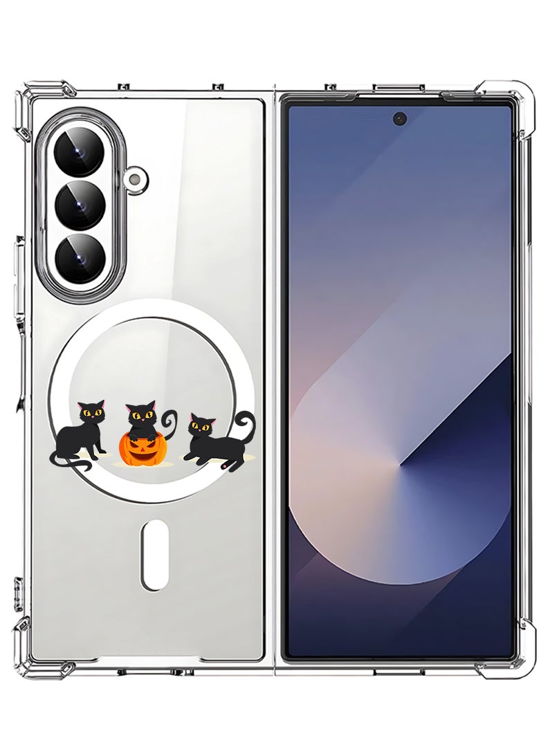 Theodor Magnetic Case for Samsung Galaxy Z Fold 7 Compatible with MagSafe Wireless Charging, Shockproof Phone Bumper Cover Cats Pumpkin Halloween2-01 - Image 1