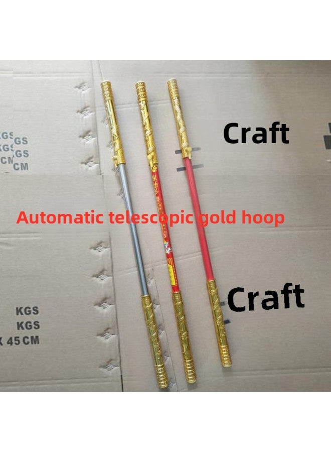 Children's Wooden Toy Sword Spot Bamboo Samurai Sword Anime Samurai Sword-Color:Automatic Retractable Gold Hoop Bar Too Pattern  - Image 1