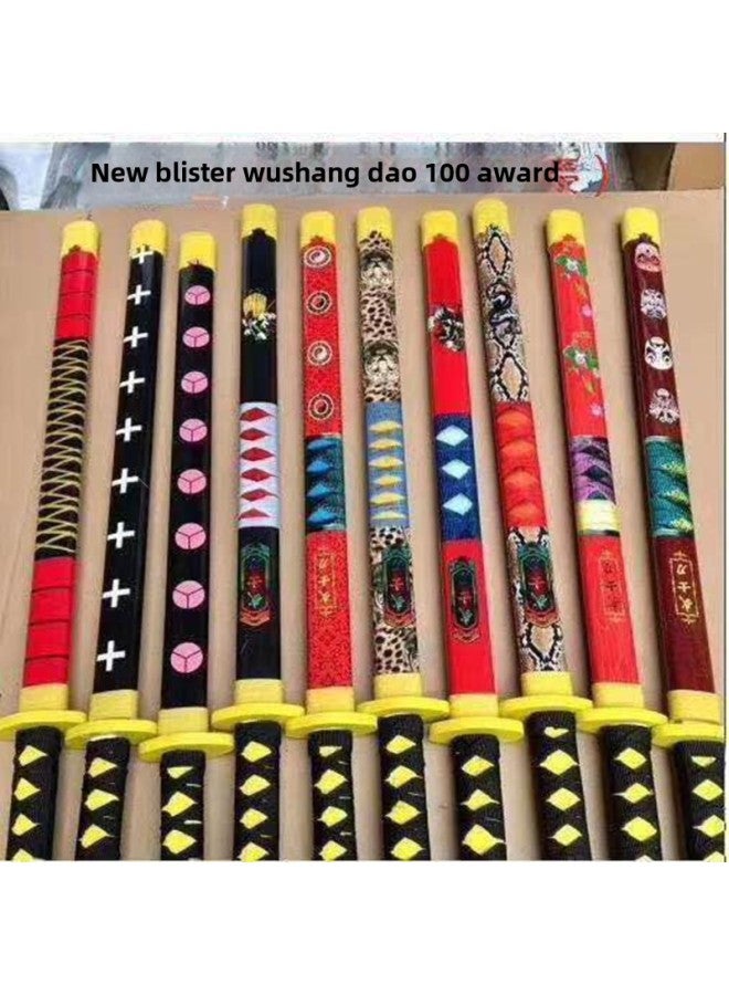 Children's Wooden Toy Sword Spot Bamboo Samurai Sword Anime Samurai Sword-Color:Automatic Retractable Gold Hoop Bar Too Pattern  - Image 3